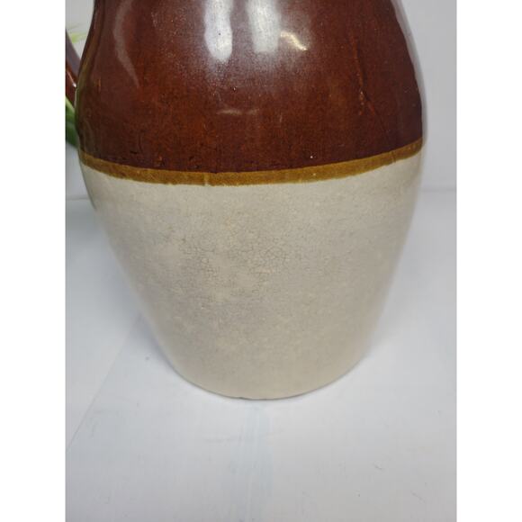 Vintage Large Pottery Stoneware Pitcher, Brown Beige Farmhouse Kitchen - Picture 3 of 6